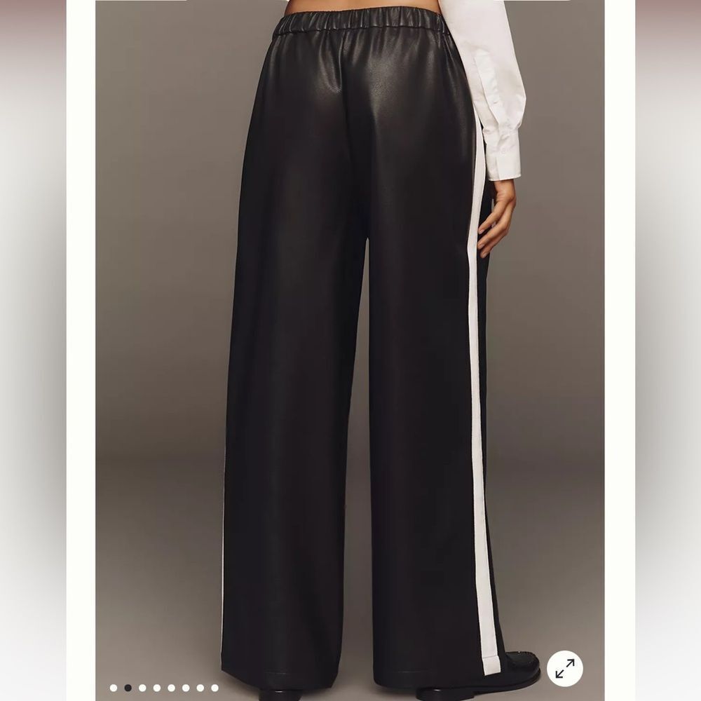 Anthropologie Black Wide-Leg Track Pants with White Side Stripe - Picture 4 of 12
